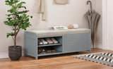 TREXM Distressed Shutter Storage Bench with Acacia Veneer for Retro Charm for Living Room, Entryway N715P196968E