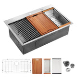 33x22x10"Drop-in Single Bowl Stainless Steel Kitchen Sink with Workstation W2898P228909
