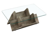 Tempered Glass & MDF Table with Carved Knife Wood Grain, Multi-Storage Open Compartments W3875P387030