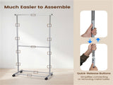 Extendable Double Rod Metal Clothing Rack with Wheels, Adjustable Height Garment Rack 14665782