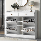 ZUN Modern Shoe Cabinet with 4 Flip Drawers, Multifunctional 2-Tier Shoe Storage 29912533