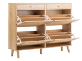 Rattan-front shoe cabinet with 2 drawers and 4 flip-down compartments, made of particleboard, 08184629