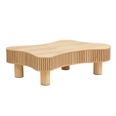 ZUN 42.52 Inch Modern Wooden Handcraft Drum Coffee Table Irregular Shaped Coffee Table for Living W2582P213388