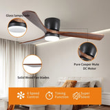 ZUN 42 inch Black Wood Ceiling Fans Lights and Remote, Modern Flush Mount Low Profile Ceiling Fan W2352P154687