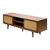 ZUN Mid Century Modern Rattan TV Stand for 55/60/65 inch TV , Entertainment Cabinet, Media Console for W2977P224349