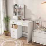 White dressing table, mirror and LED light, 5-drawer dressing table, movable and hidden mirror, 25456089