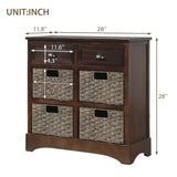 Rustic Storage Cabinet with Two Drawers and Four Classic Rattan Basket for Dining Room/Living Room 43293807