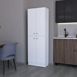 ZUN Charlotte White Pantry Cabinet with 4 Doors and 5 Hidden Shelves B062P193659