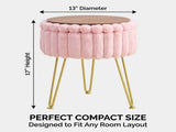 Faux Fur Storage Ottoman Vanity Stool with Metal Legs & Anti-Slip Feet Footstool for Bedroom 62778415