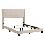 ZUN Upholstered Platform Bed with Classic Headboard, Box Spring Needed, Beige Linen Fabric, Queen Size WF280786AAA