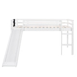 Twin size Loft Bed Wood Bed with Slide, Stair and Chalkboard,White WF286310AAK