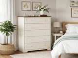 5-Drawer Cabinet with Solid Wood Veneer and Paint P2 MDF P2 Particleboard Storage Cabinet 43508099