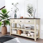 ZUN Retro Design Console Table with Two Open Shelves, Pine Solid Wood Frame and Legs for Living Room 83399820