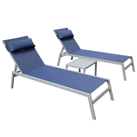 ZUN Patio Chaise Lounge Set of 3, Aluminum Pool Lounge Chairs with Side Table, Outdoor Adjustable W1859P172252