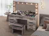 Vanity Desk Set with Large Lighted Mirror and Powre Outlet, Glass Top Makeup with 9 Drawers, 52234192