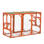 ZUN Wooden Cat House, Outdoor Cat Cage with Water-proof Asphalt Planks and Cat Perches, Orange W2181P151887