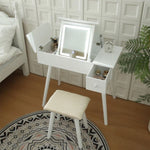 ZUN FCH Vanity Table Set with LED Mirror, Flip Top Dressing Table Writing Desk with Cushioning 68302442