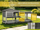 62 Inch Indoor Outdoor Wooden Rabbit Hutch with Wheels Run Box Slide-out Tray and Ramp 99886330