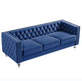 Navy Blue, 23 Seat Sofa Set, Velvet Crystal Buckle Upholstery Sofa, Crystal Feet, Removable 14023036