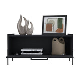 Shan 15"High Minimalistic Coffe Table with Pull Down Cabinet and Open Shelf Black B200P253723