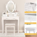 ZUN Vanity Table Set with 4 Drawer, Makeup Dressing Table w/Cushioned Stool, Girls Women Bedroom W2837P197800