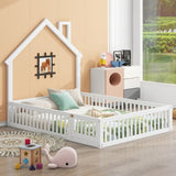 Wood Full Size House Platform Bed with Guardrail, White N709P171852K