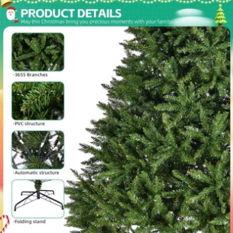 ZUN 9ft Artificial Christmas Tree, Premium Unlit Full Tree with 3655 Branch Tips, Metal Stand, 71829794