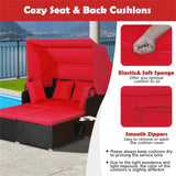 Red Rattan Daybed Lounge W/ Retractable Top Canopy Side Tables Cushions 56967008