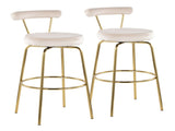 Fixed-Height Barstool with Swivel in Gold Metal and Cream Velvet - Set of 2 B202P471223