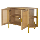 TREXM 2-Door Elegant Curved Dining Cabinet with Gold Trim and Woven Rattan Doors for Dining Room N715P172740E