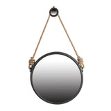 ZUN 19.5" in Handsome Cleveland Mirror with Rope Strap Contemporary Design Circle Mirror with Grey Round W2078124346