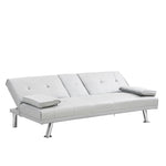 ZUN Sofa Bed with Armrest two holders WOOD FRAME, STAINLESS LEG, FUTON WHITE PVC W2297P164962