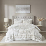 3 Piece Tufted Cotton Chenille Coverlet Set Ivory/Taupe Full/Queen B03597575