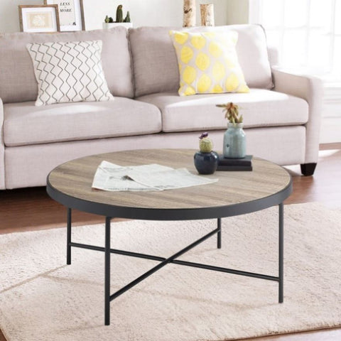 ZUN Weathered Grey Oak and Black Coffee Table B062P181353