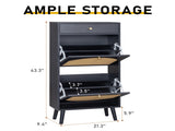 Rattan-front shoe cabinet with 1 drawer and 2 flip-down compartments, particleboard, 54*24*110cm, 87563198