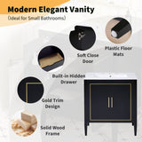 ZUN 30 Inch Bathroom Vanity with Ceramic Basin, Soft Close Door, Built-in Hidden Drawer WF530477AAB