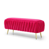 Oval Storage Bench with Gold Legs,Velvet Fabric Upholstered Ottoman Storage Benches for Bedroom End W1117P184682
