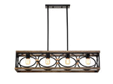 4-Light Farmhouse Rectangle Pendant Light,31.6" Nature Wood Texture Vintage Rustic W3596P469841