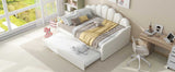 Full Size Upholstery Daybed Frame with Shall Shaped Backrest and Trundle,White 05415103