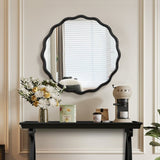 Solid Wood Wavy Mirror-Black Mirror Wall Decor 31" x 31" Modern Mirror Wall Decor for Bathroom, W1445P189599
