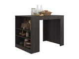 Lacour Kitchen Island, Kitchen Bar Table with 3-Side Shelves, Dark Walnut B097P474295