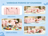 1 PC Kids Modular Sofa Set, 1 Table & 2 Chairs with 2 Round Cushions, Pink Corduroy Kids Sofa 37889125