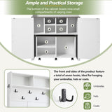 ON-TREND Farmhouse 4-in-1 Hall Tree with Barn Doors, Movable Bench with 7 Hanging Hooks and Shoe N721P205788K