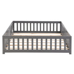 ZUN Queen Size Floor Bed with Door,Solid Wood Platform Bed Frame with Fence,Suitable for children,Pine W495123245