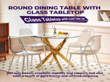 Golden Dining Table with cross metal leg and glass,Modern Space Saving Kitchen Table for Living Room W234P185627