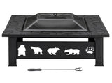 32 Inch Square Outdoor Wood Pit Table, Heavy Duty Wrought Iron Firepit with Pyramid 63810980