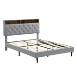 Queen-Size Upholstered Platform Bed Frame with a Modern Button-Tufted Linen Fabric Headboard,USB W311P285479