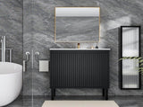 36 Inch Bathroom Vanity Cabinet Without Sink - Black Freestanding Fluted Vanity With Doors, W3520P582867