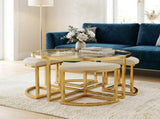 Modern Round Coffee Table Set with 4 Nesting Stools, Tempered Glass Top & Gold Metal Frame, Space N735P525144K