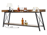 70.9 inch Extra Long Console Table with 2 Power Outlets & USB Ports, Rustic Industrial Sofa Table 41247517